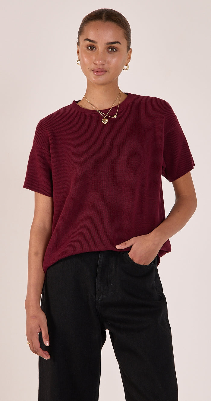 Jasper Knitted Tee - Burgundy