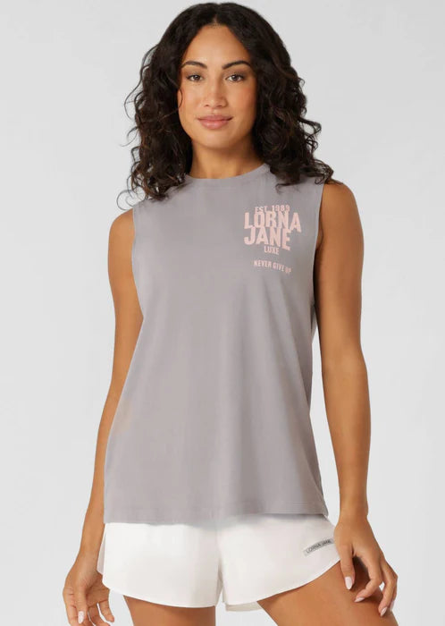 Never Give Up Washed Tank - Washed Dark Concrete Grey