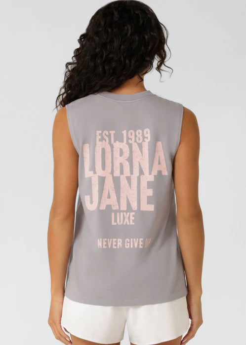 Never Give Up Washed Tank - Washed Dark Concrete Grey