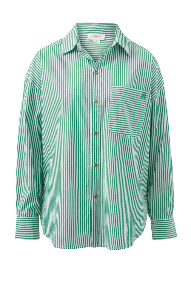 Peta Oversized Shirt - Kelly Green White Stripe