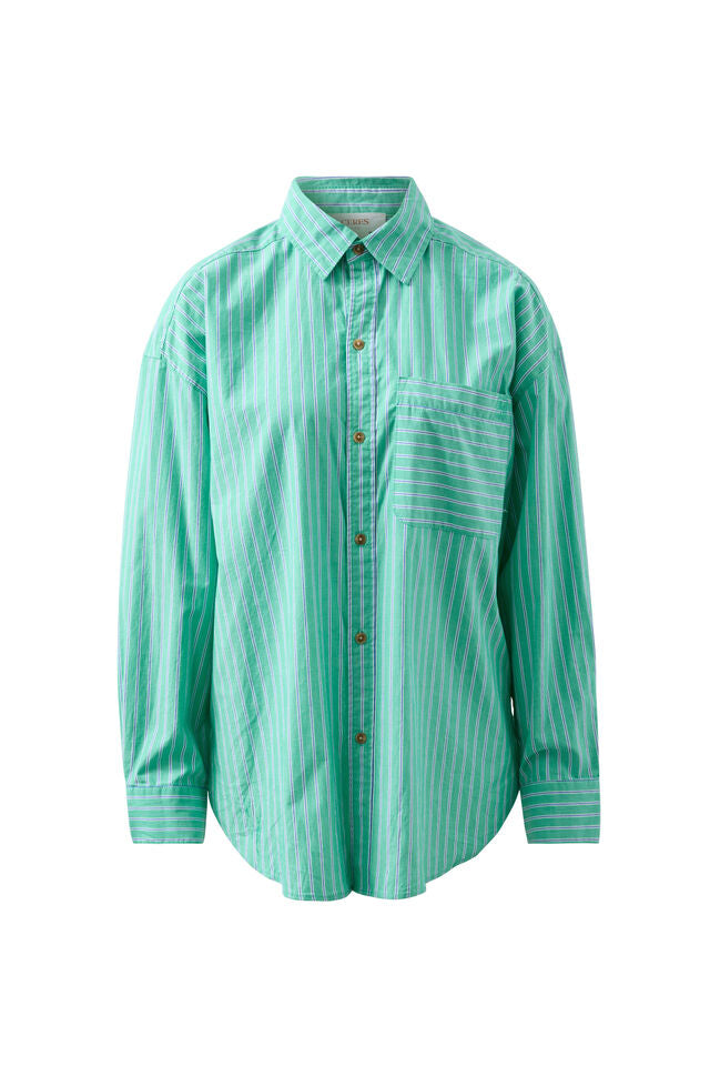 Peta Oversized Shirt - Zesty Green Triple Stripe