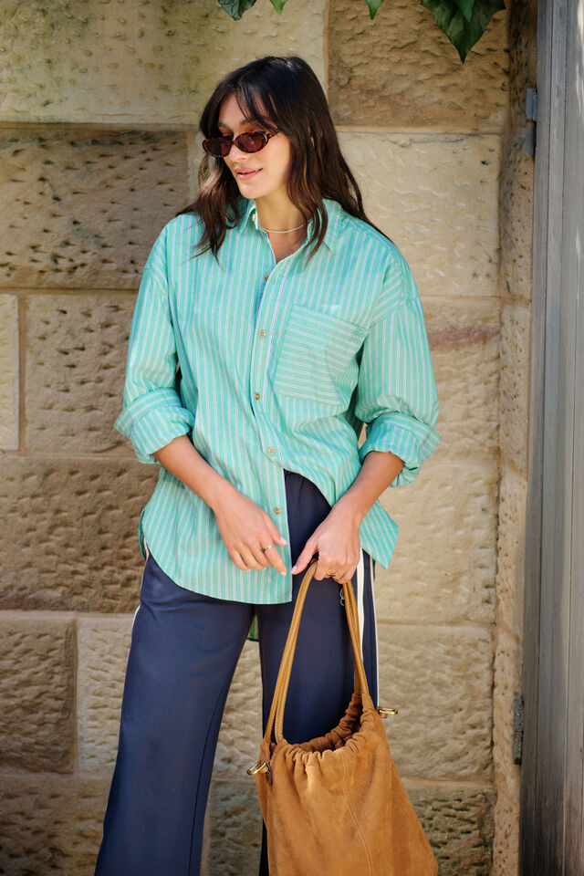 Peta Oversized Shirt - Zesty Green Triple Stripe
