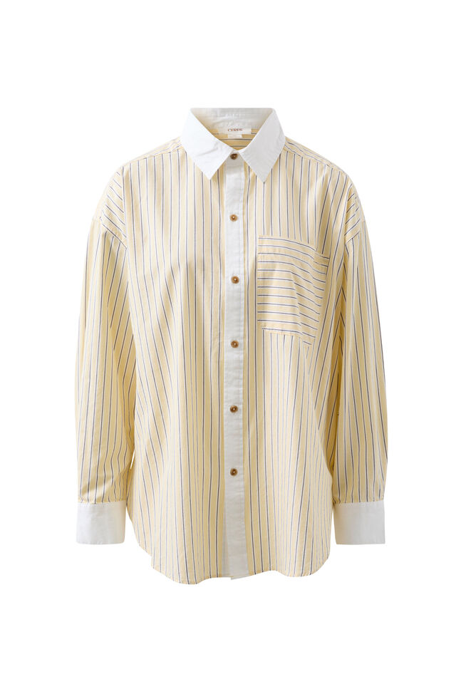 Peta Oversized Shirt - Sunny Yellow Stripe White Collar