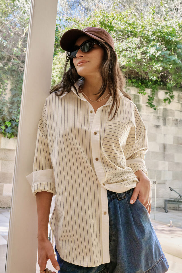 Peta Oversized Shirt - Sunny Yellow Stripe White Collar
