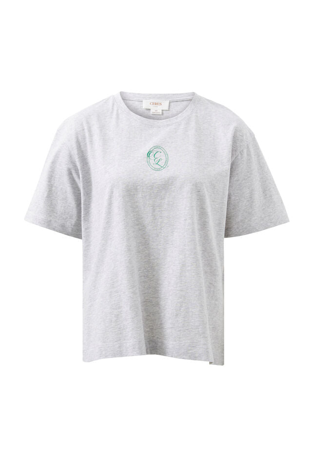 Stevie Slouchy Tee - Cloud Marle/CL Crest Print