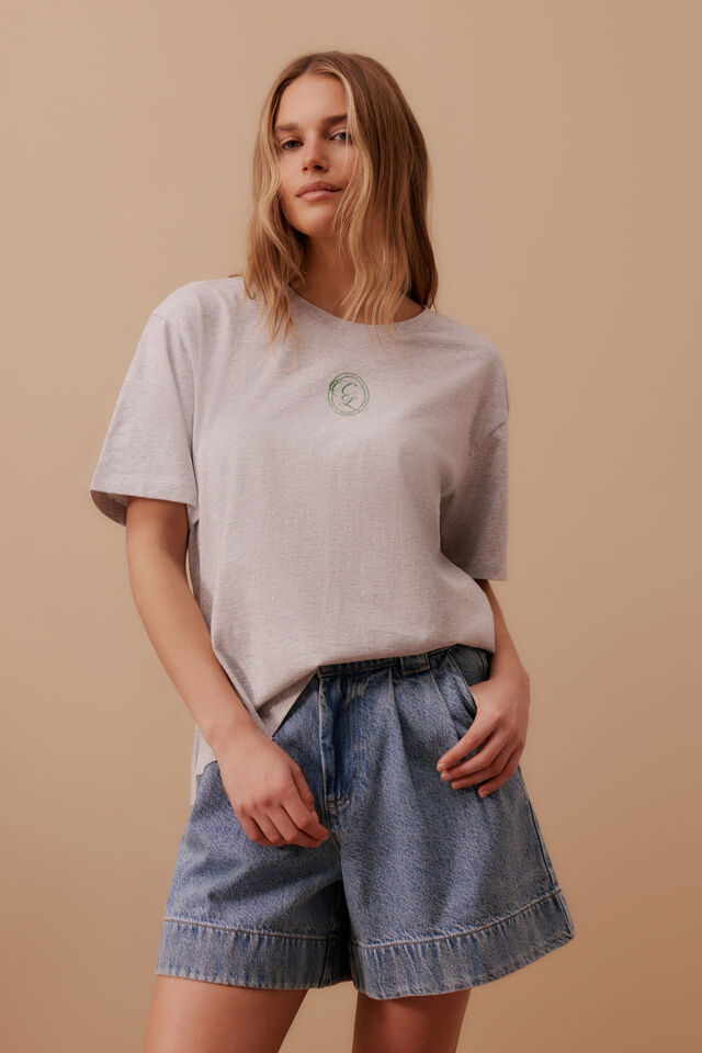 Stevie Slouchy Tee - Cloud Marle/CL Crest Print