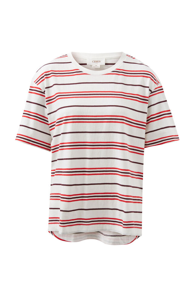 Stevie Slouchy Tee - Berry Red Stripe