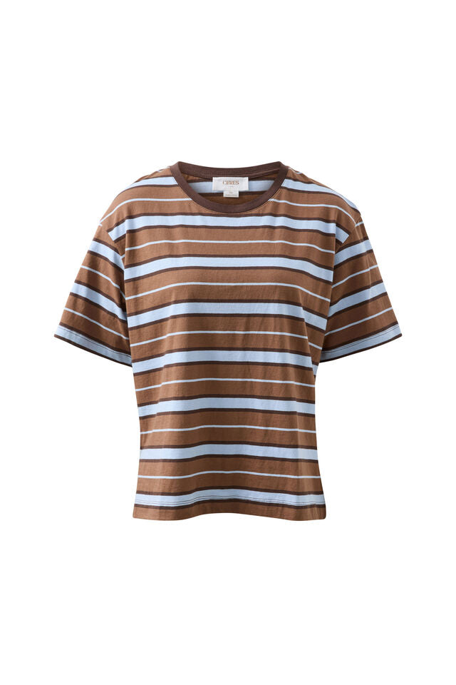 Stevie Slouchy Tee - Chalk/Choc Retro Stripe