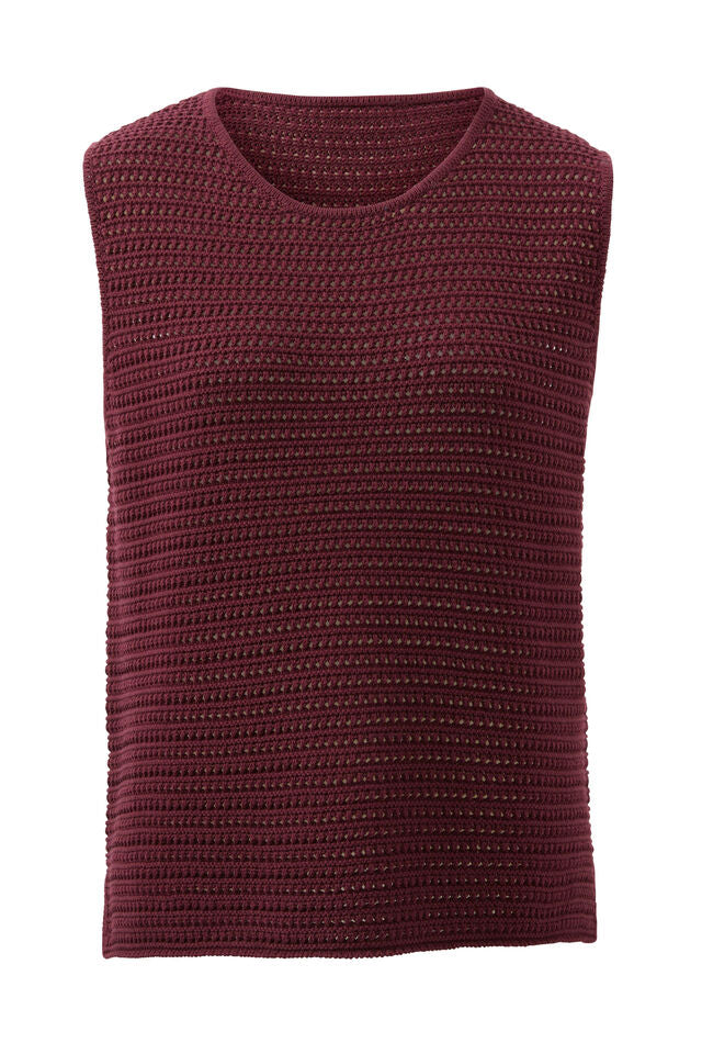 Margot Mesh Knit Tank - Wine