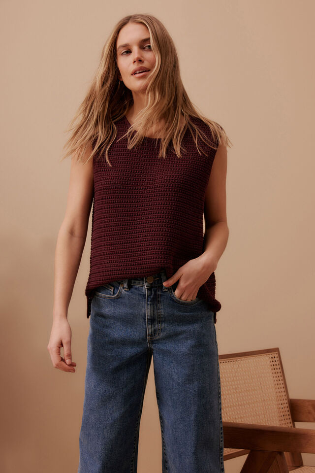 Margot Mesh Knit Tank - Wine