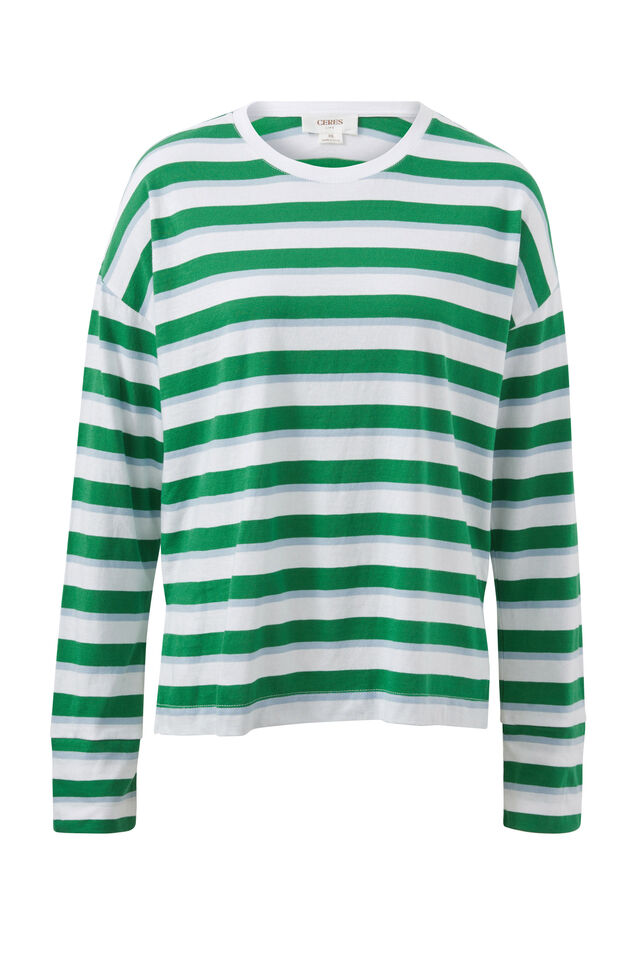 Slouchy Long Sleeve Tee - Kelly Green Stripe
