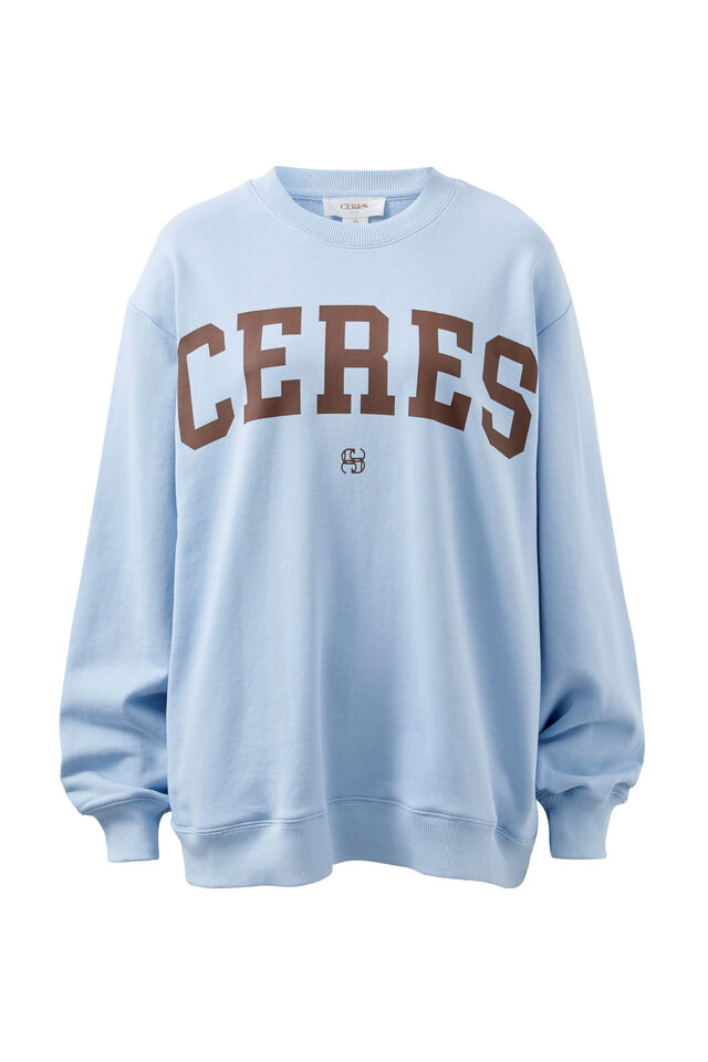Isla Oversized Slouchy Crew - Chalk Blue Heritage Logo