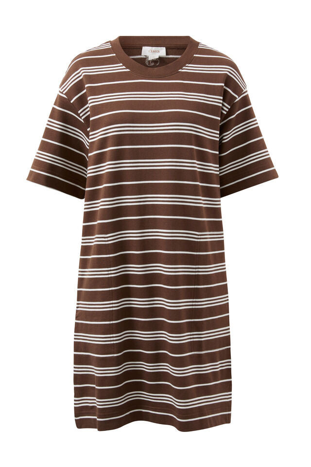 Cleo Mini Terry Dress - Chocolate White Stripe