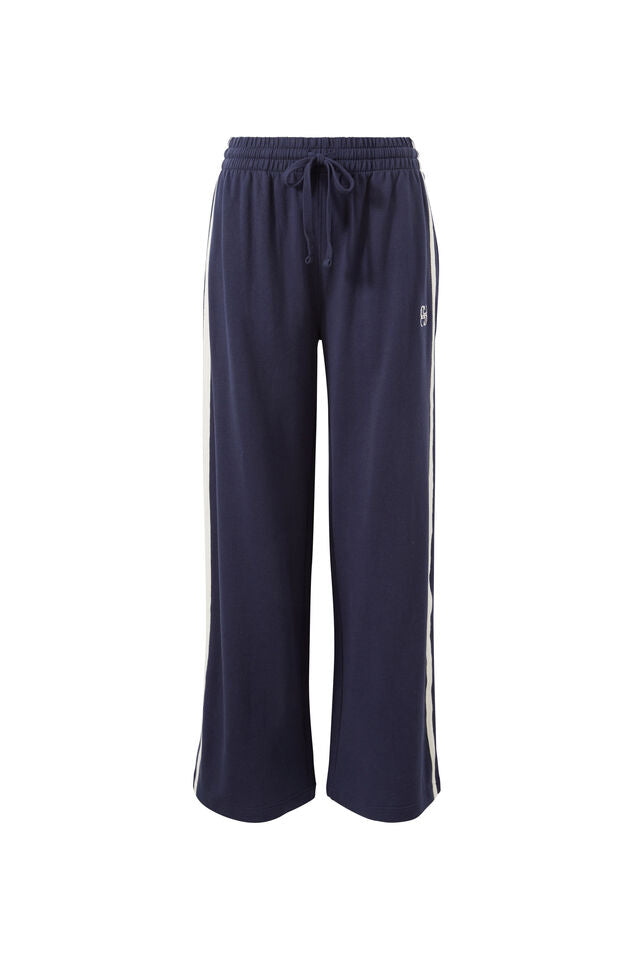 Gigi Wide Leg Terry Trackpant - New Navy Side Stripe