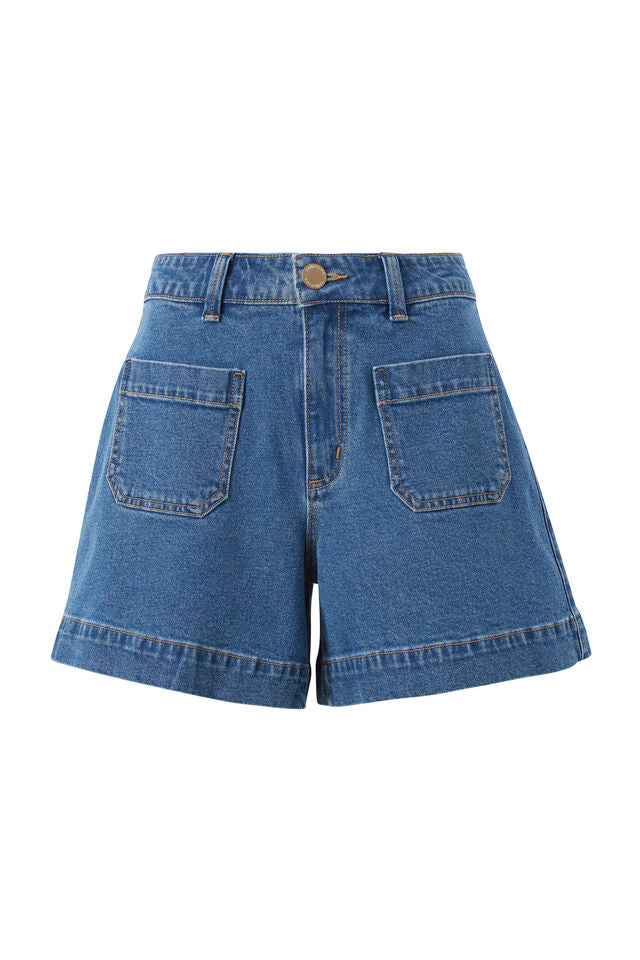Esther Denim Patch Pocket Short - Fresh Indigo