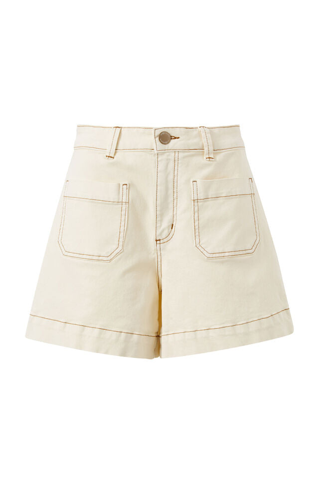 Esther Denim Patch Pocket Short - Eggshell