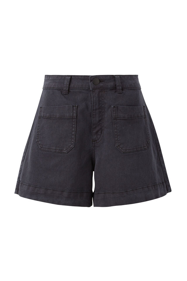 Esther Denim Patch Pocket Short - Washed Black