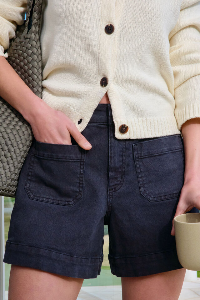 Esther Denim Patch Pocket Short - Washed Black