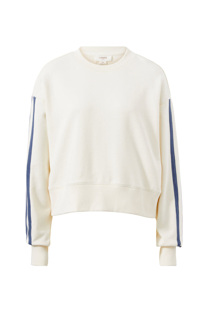 Sasha Sporty Slouchy Crew - Winter White Side Stripe