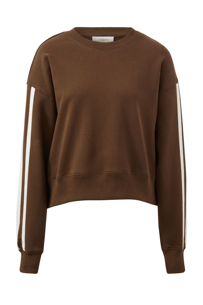 Sasha Sporty Slouchy Crew - Chocolate Side Stripe