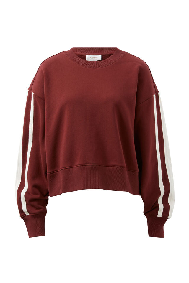 Sasha Sporty Slouchy Crew - Burgundy Side Stripe