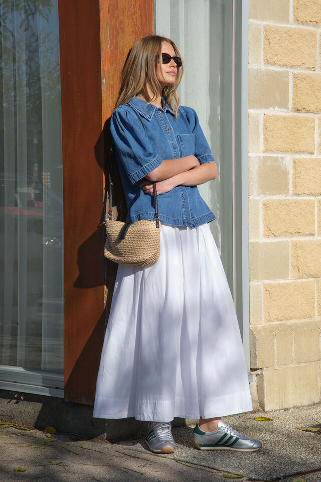 Dylan Pleat Sleeve Denim Shirt - Fresh Indigo