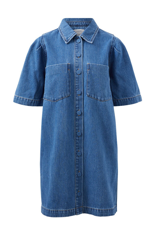 Dylan Pleat Sleeve Boxy Dress - Fresh Indigo