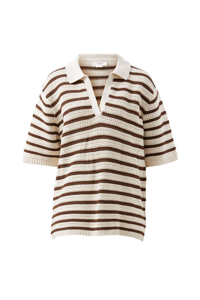 Molly Textured Stripe Short Sleeve Knit Tunic - Choc Stripe