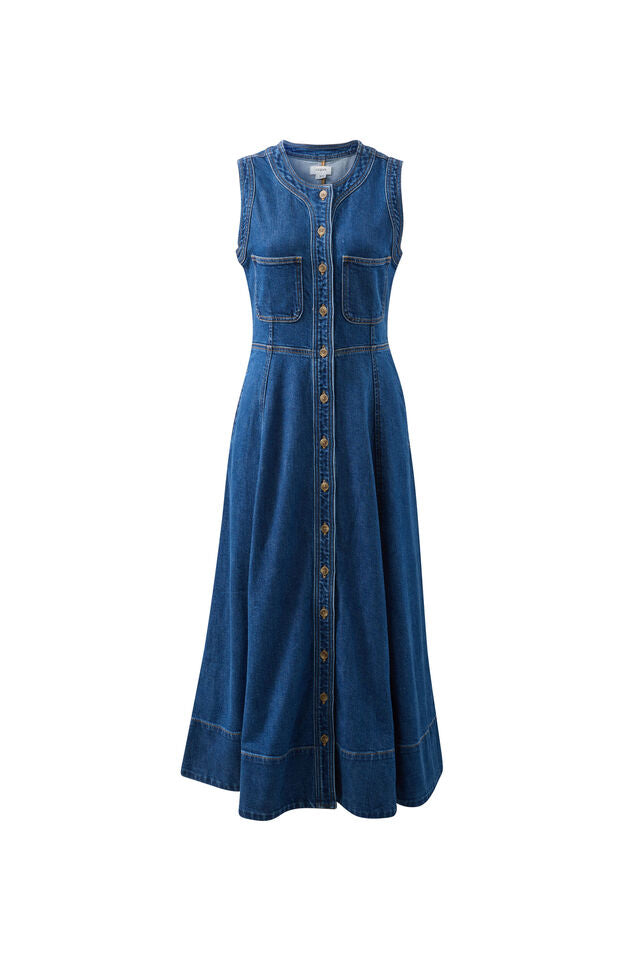 Hazel Sleeveless Midi Shirt Dress - Caspian Blue