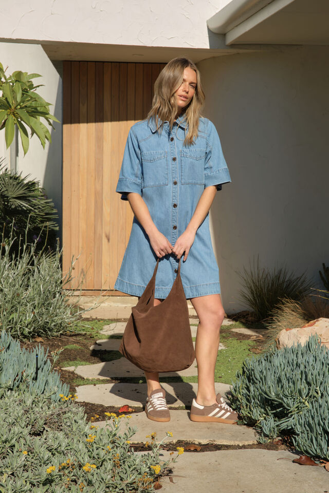 Ava Short Sleeve Mini Dress - Vintage Blue