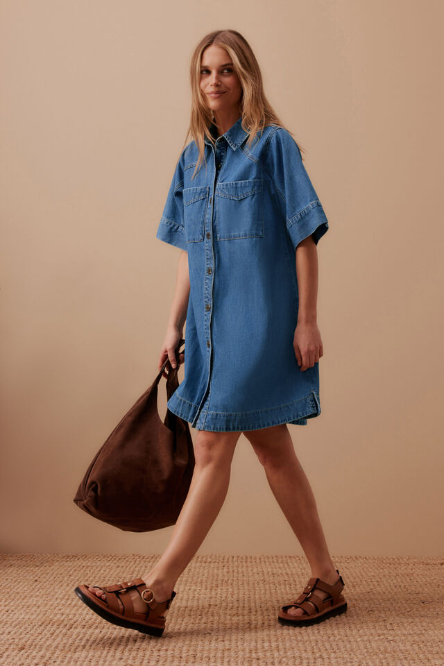 Ava Short Sleeve Mini Dress - Fresh Indigo