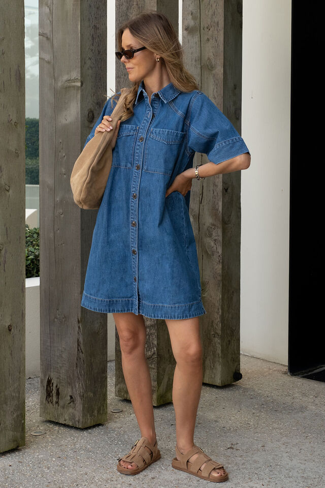 Ava Short Sleeve Mini Dress - Fresh Indigo