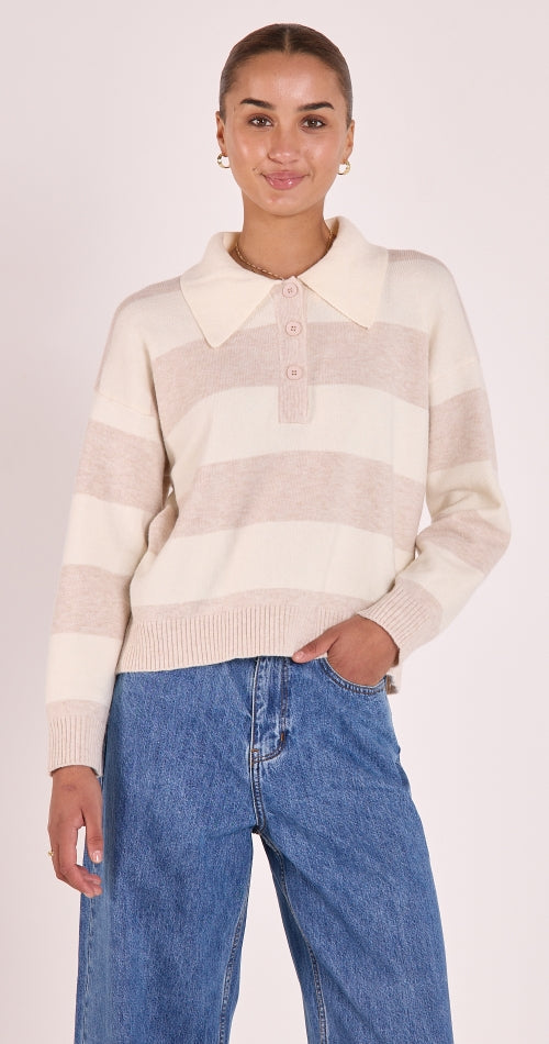 Stefi Rugby Knit - Cream Beige Stripe