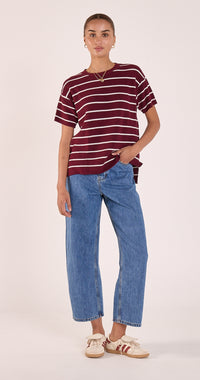 Jasper Knitted Tee - Burgundy White Stripe