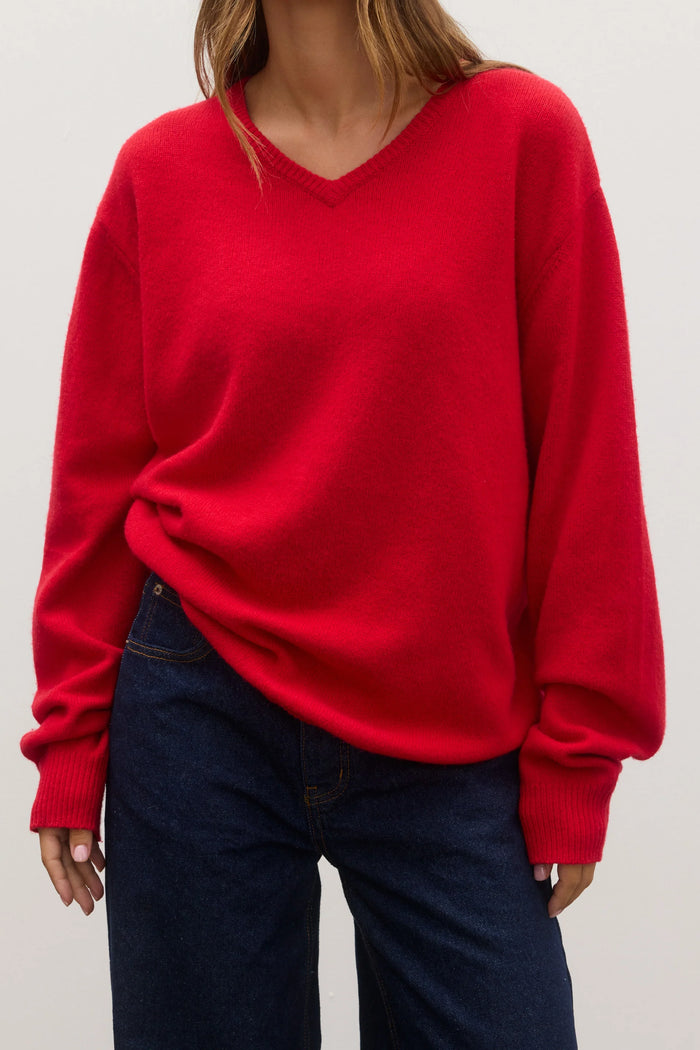 Billie V-Neck Sweater - Cherry Red