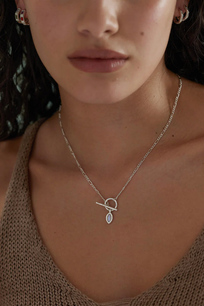 Marquise Moonstone Toggle Silver Necklace