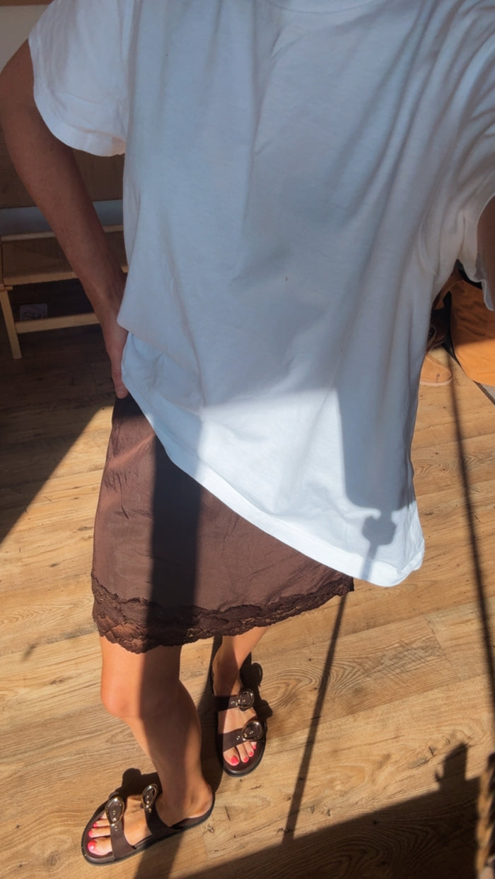 Chocolate Cupro Lace Skirt