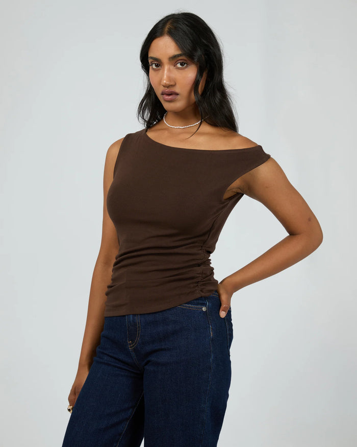 Kylie Off Shoulder Top - Brown