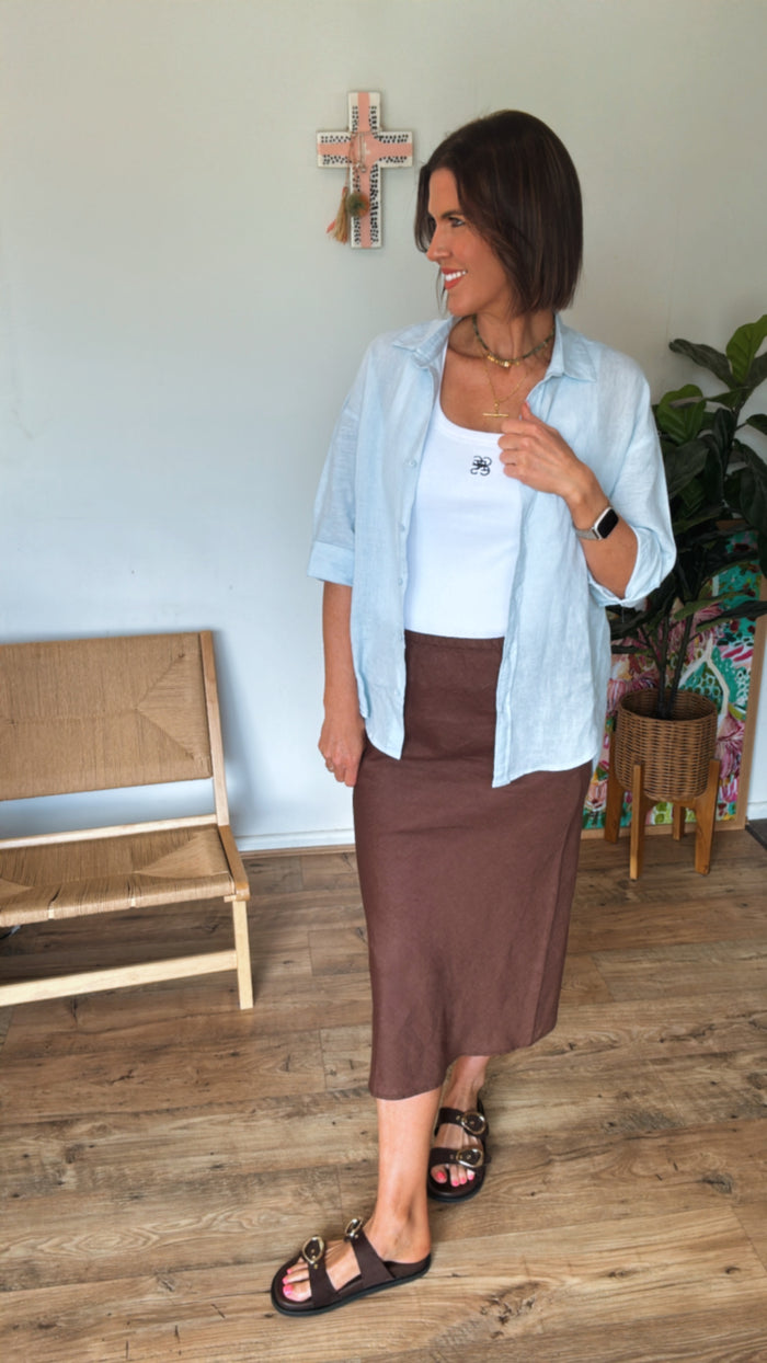Linen Slip Skirt - Chocolate