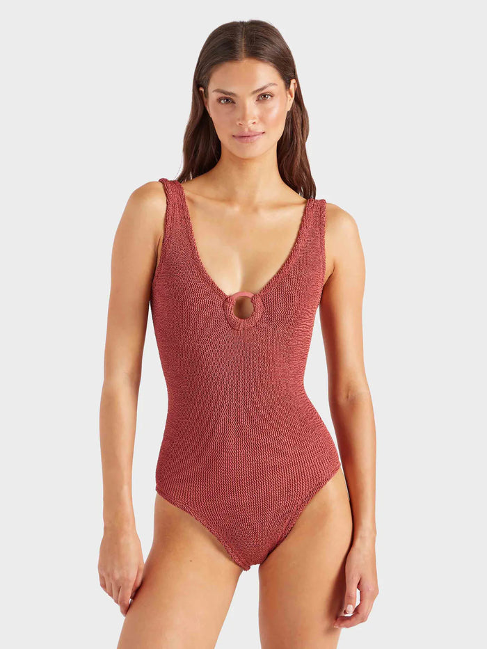 Coverage Celine Swim With Tonal Hoops - Metallic Rosewood