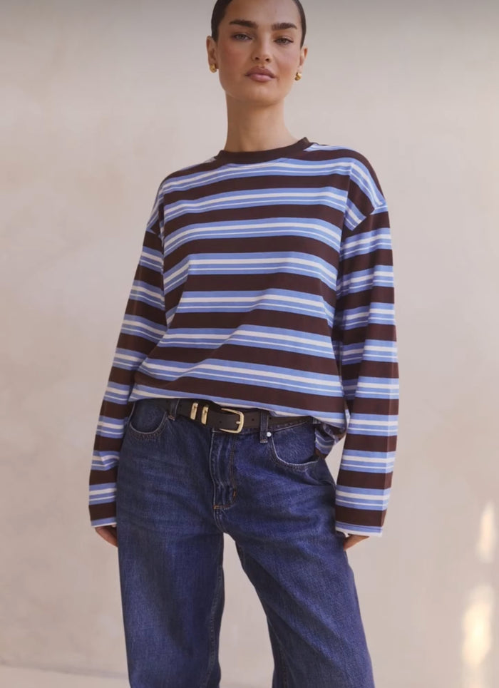 Kara Blue Brown Stripe Top