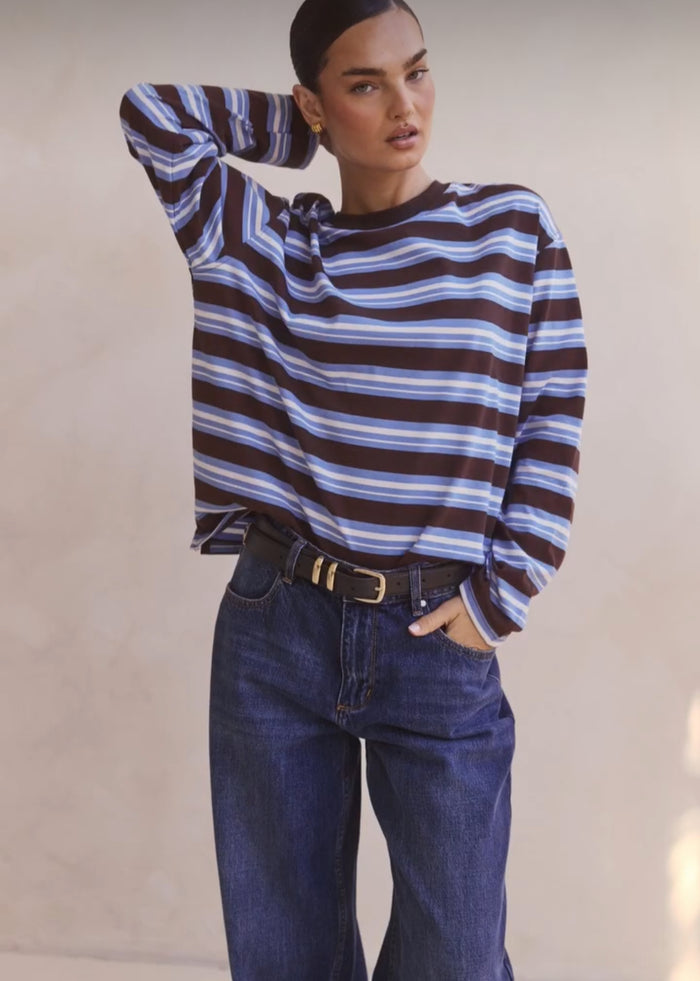 Kara Blue Brown Stripe Top