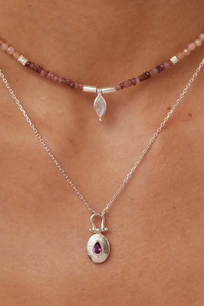 Theia Tourmaline & Sunstone Silver Beaded Necklace