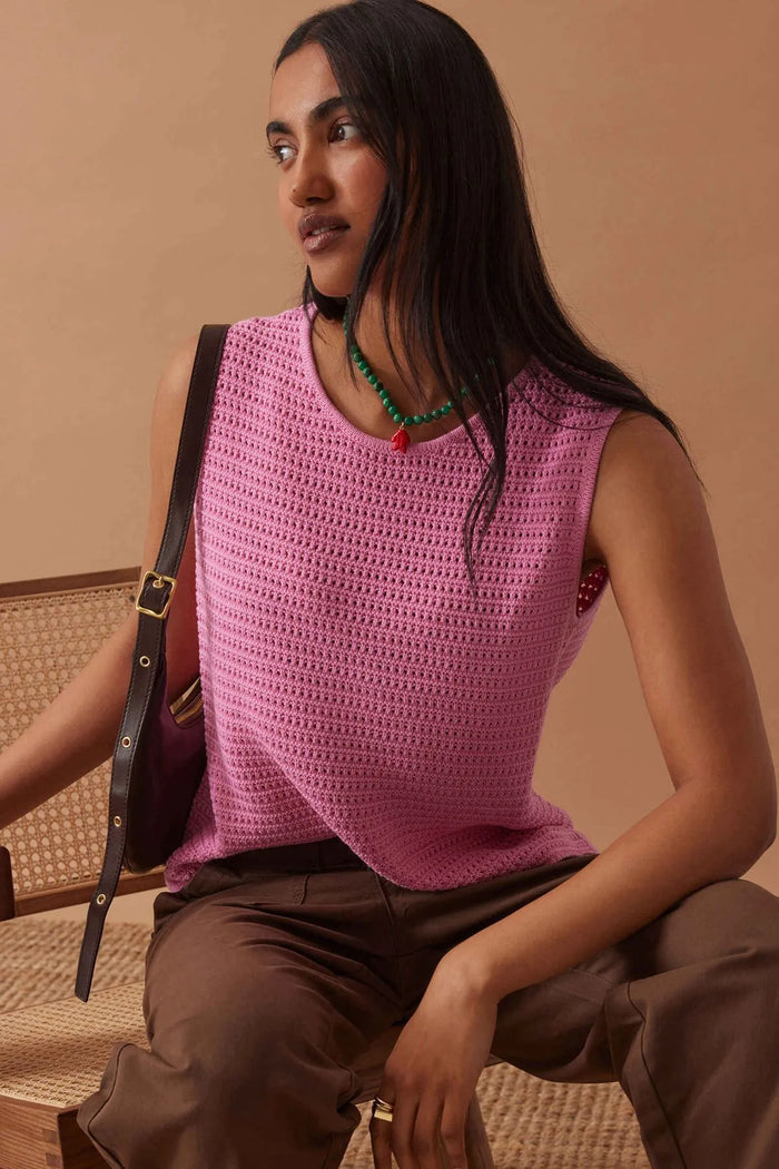 Margot Mesh Knit Tank - Hibiscus Pink