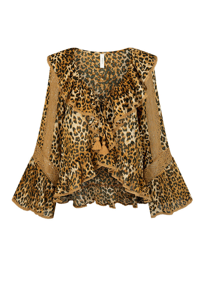 Samantha Lace Frill Blouse - Vintage Leopard