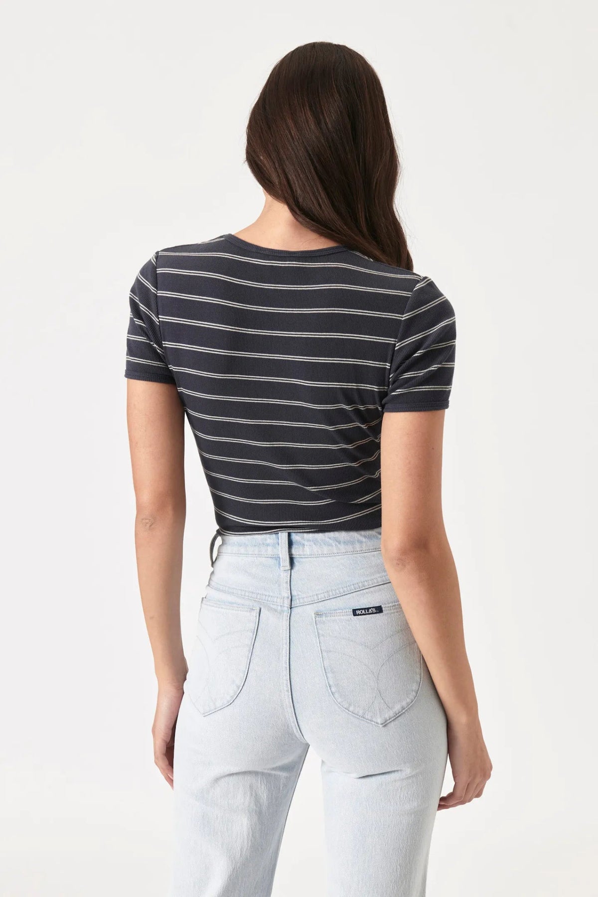 Alex Stripe Baby Rib Tee - Faded Black - Sare StoreRollas JeansTops