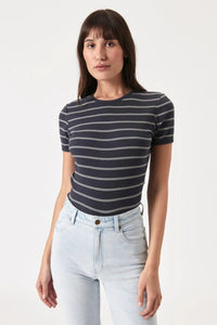 Alex Stripe Baby Rib Tee - Faded Black - Sare StoreRollas JeansTops