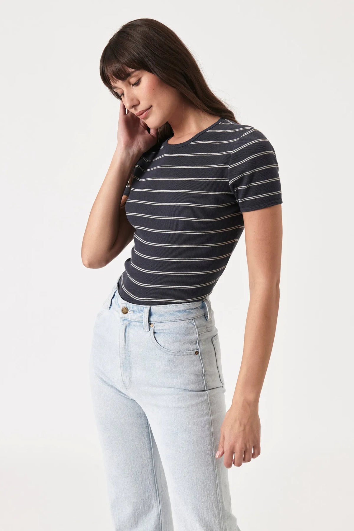 Alex Stripe Baby Rib Tee - Faded Black - Sare StoreRollas JeansTops