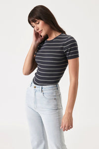 Alex Stripe Baby Rib Tee - Faded Black - Sare StoreRollas JeansTops