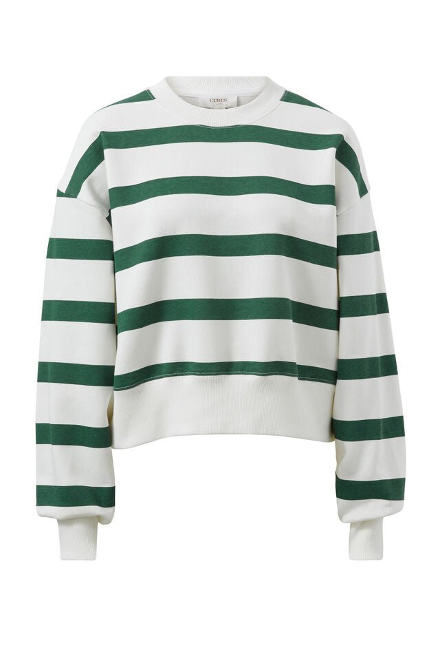 Cropped Slouchy Crew - Pine Green Stripe - Sare StoreCeres LifeSweatshirts